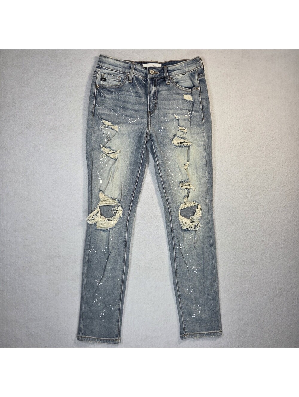 Kancan Jeans Womens 3/25 Blue Denim Distressed Paint Splatter Hipster Boho Y2K
